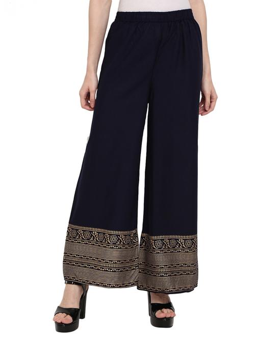 Navy Blue Rayon Palazzos - 18874653 - Very Small Image - 1