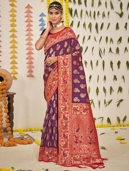 women's banarasi saree with blouse - 18875212 - Very Small Image - 1