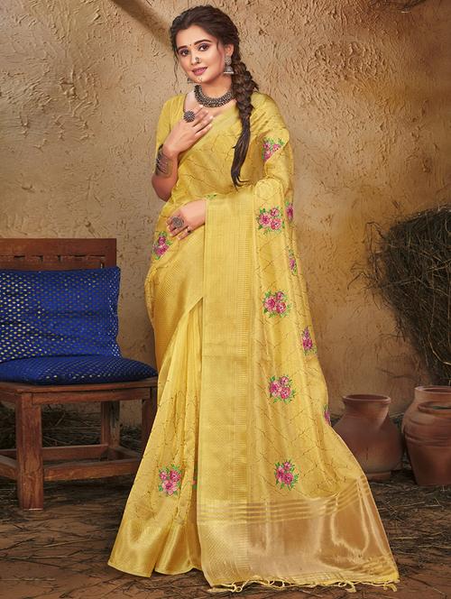 women's embroidered saree with blouse - 18875220 - Very Small Image - 1