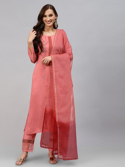 embroidered kurta set with dupatta - 18875424 - Very Small Image - 1