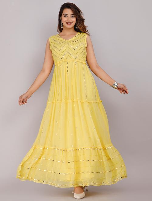 yellow georgette anarkali ethnic dress - 18875517 - Very Small Image - 1
