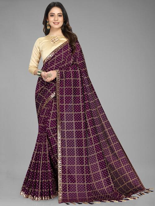 purple bandhani saree with blouse - 18875556 - Very Small Image - 1