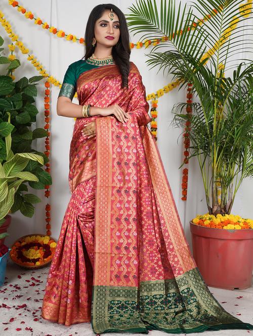 pink silk patola saree with blouse - 18875570 - Very Small Image - 1