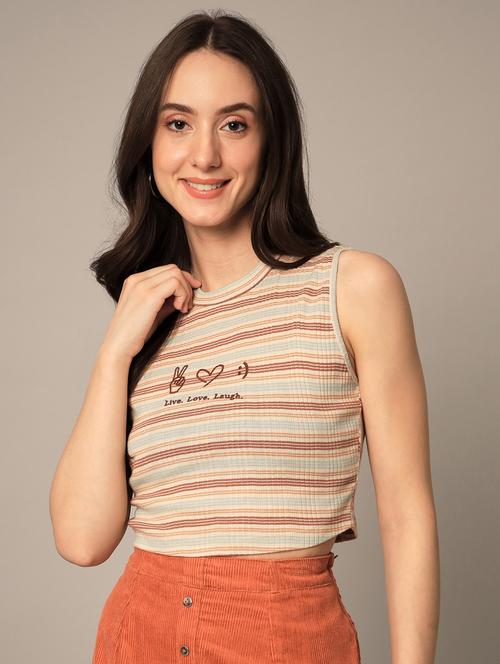 women's crop round neck top - 18875725 - Very Small Image - 1