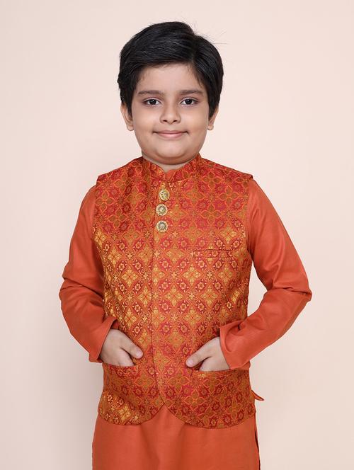 boys mandarin neck printed nehru jacket  - 18875917 - Very Small Image - 1