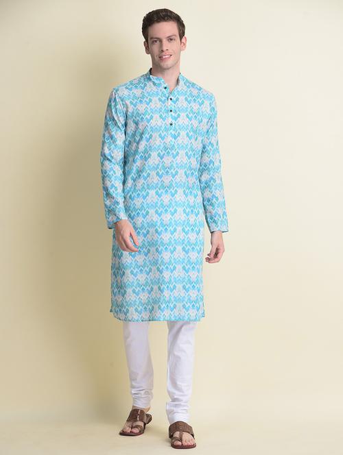 blue cotton kurta pyjama ethnic wear set - 18876154 - Very Small Image - 1