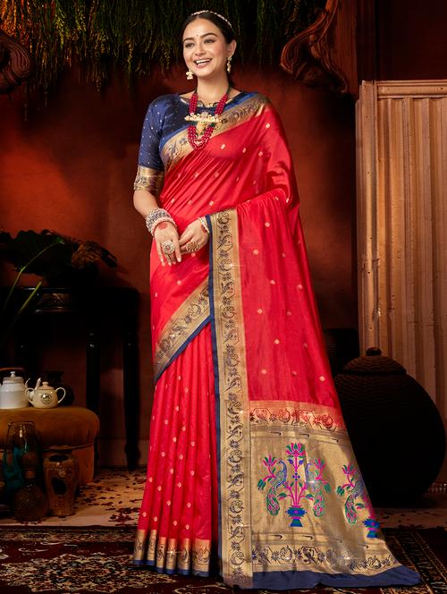 red silk blend kanjivaram saree - 18876404 - Very Small Image - 1