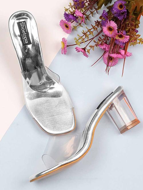 silver synthetic slip on sandals - 18877710 - Very Small Image - 1