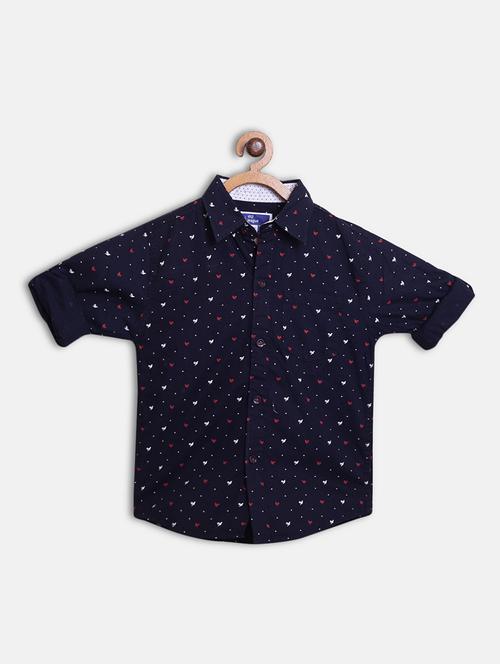 navy blue printed cotton shirt - 18878748 - Very Small Image - 1