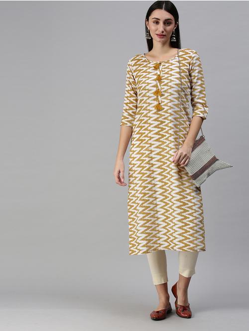mustard cotton blend straight kurta - 18879173 - Very Small Image - 1