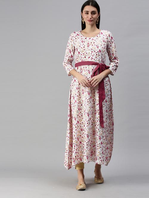 maroon cotton blend flared kurta - 18879178 - Very Small Image - 1