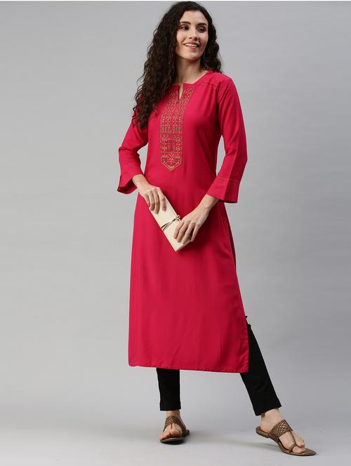 magenta rayon straight kurta - 18879179 - Very Small Image - 1