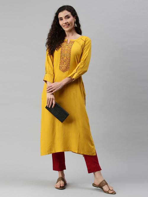 women's straight kurta - 18879180 - Very Small Image - 1