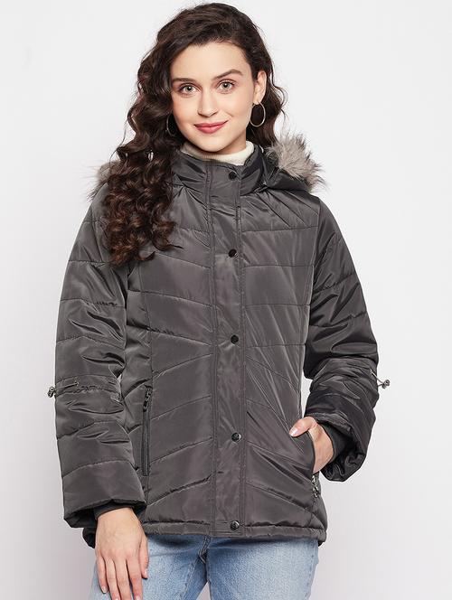 grey quilted hooded jacket - 18880948 - Very Small Image - 1
