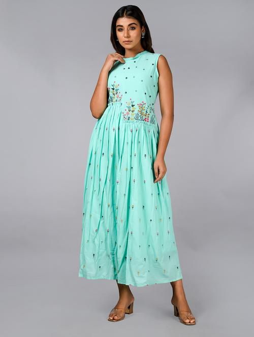 blue embroidered a-line ethnic dress - 18881171 - Very Small Image - 1