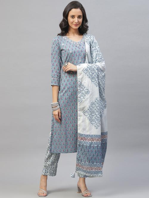 blue kurta pant dupatta set - 18882595 - Very Small Image - 1