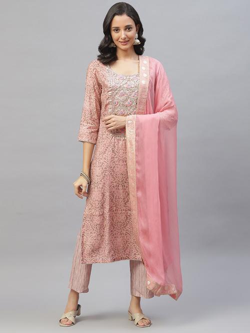 pink kurta pant dupatta set - 18882597 - Very Small Image - 1