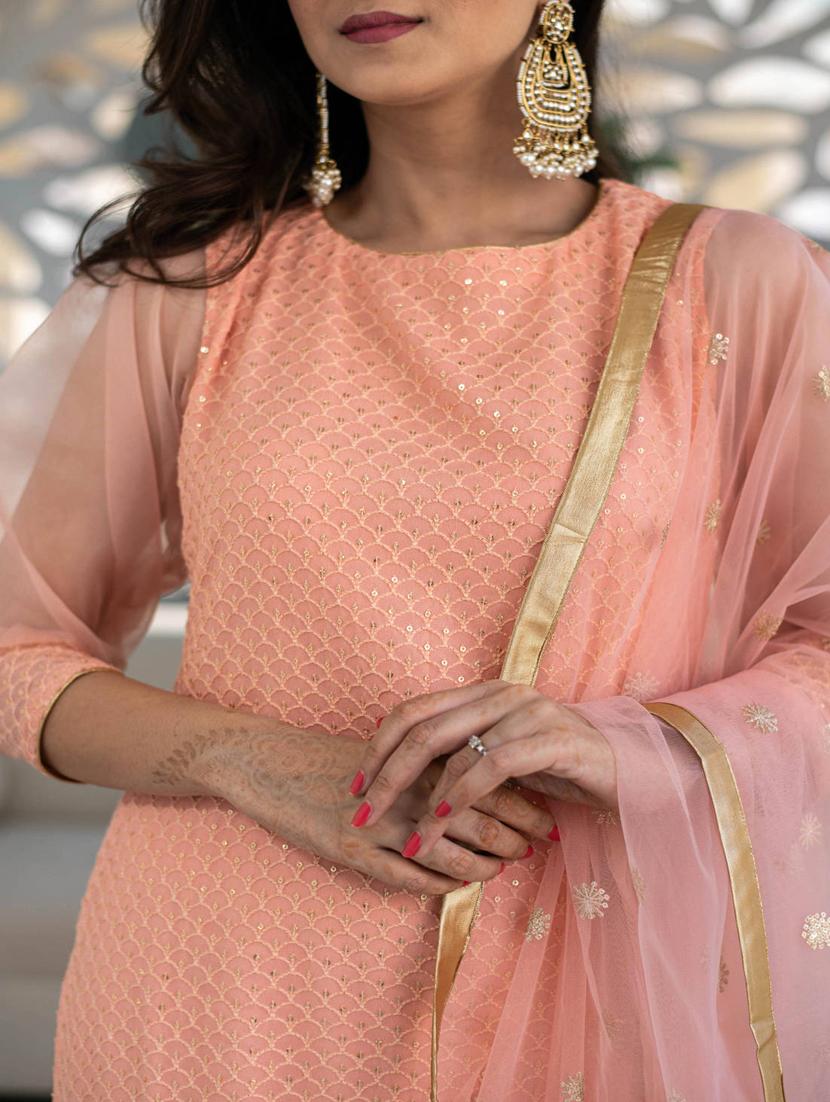 peach georgette semistitched suit - 18882693 - Standard Image - 3