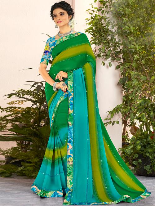 multi coloured printed saree with blouse - 18886658 - Very Small Image - 1