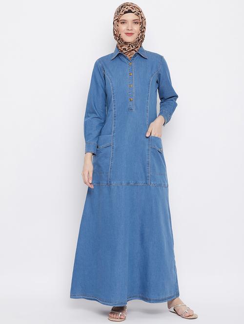 blue coloured denim cloak kaftan - 18886676 - Very Small Image - 1