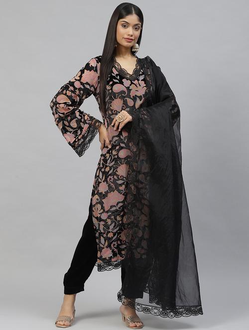 women black kurta salwar set with dupatta - 18886798 - Very Small Image - 1