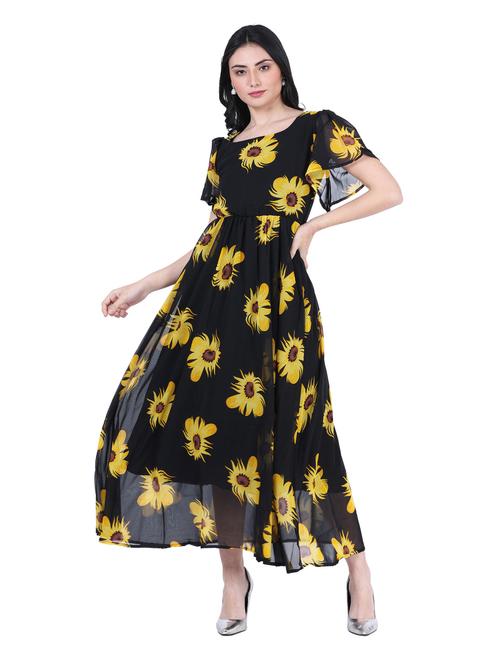 black floral a-line dress - 18904621 - Very Small Image - 1