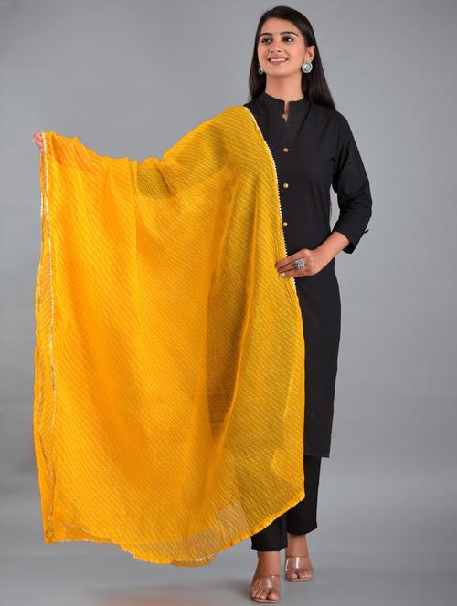 yellow leheriya print gota patti dupatta - 18906780 - Very Small Image - 1