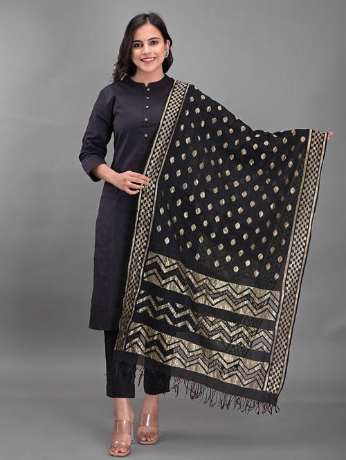 black polka dots dupatta - 18906963 - Very Small Image - 1