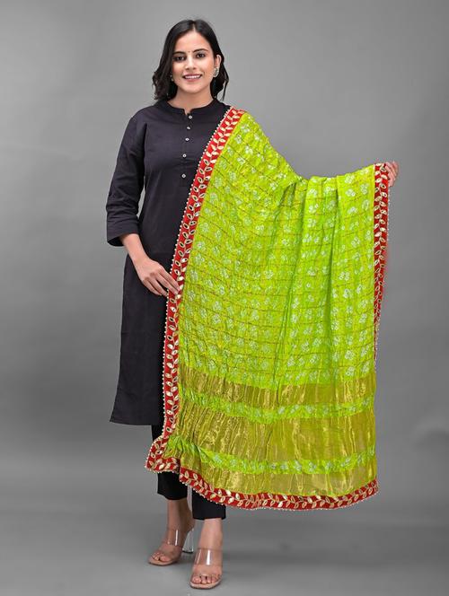 green self design bandhani dupatta - 18906970 - Very Small Image - 1