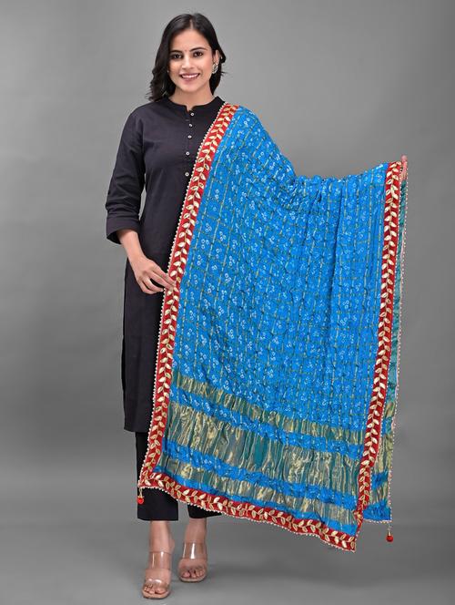 blue self design bandhani dupatta - 18906972 - Very Small Image - 1