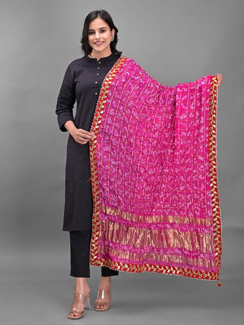 pink self design bandhani dupatta - 18906975 - Very Small Image - 1