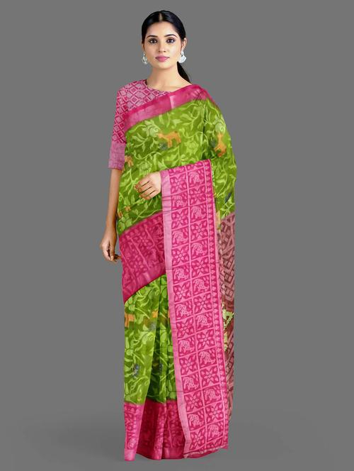 women's printed green colored saree - 18907727 - Very Small Image - 1