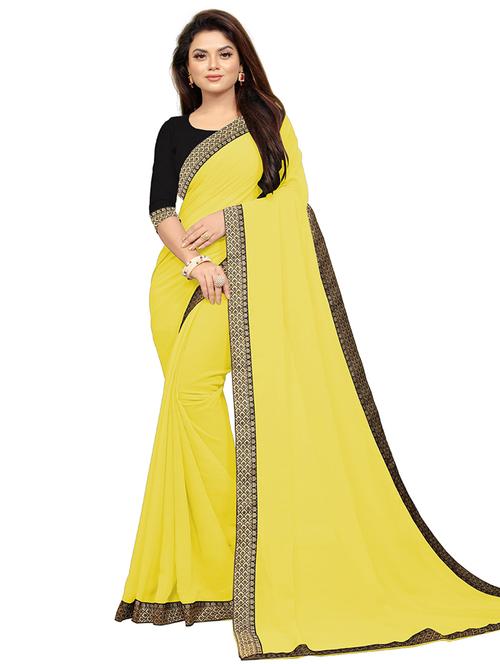 women's solid yellow colored saree - 18909710 - Very Small Image - 1