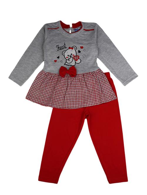 grey & red cotton twin set - 18910102 - Very Small Image - 1
