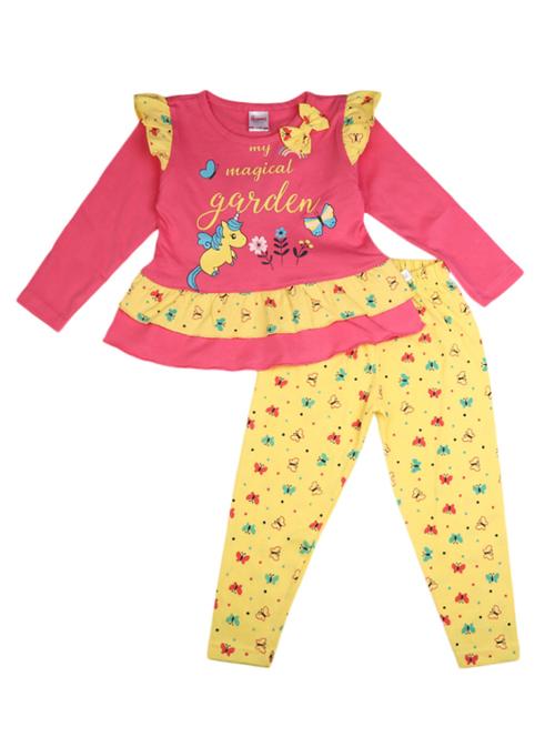 pink & yellow printed cotton twin set - 18910106 - Very Small Image - 1