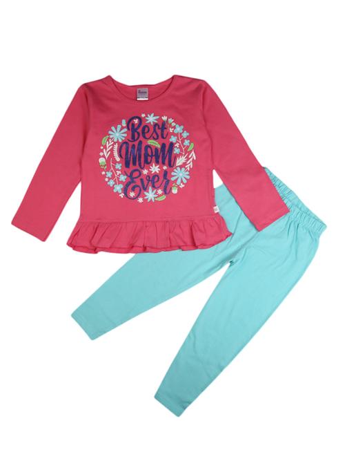 pink & blue printed cotton twin set - 18910109 - Very Small Image - 1