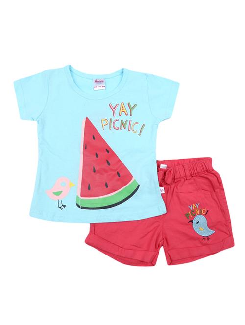 blue & pink printed cotton twin set - 18910113 - Very Small Image - 1