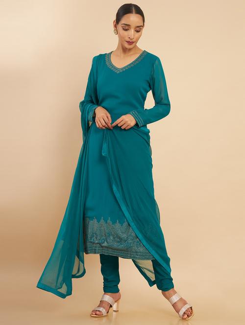 teal kurta pant dupatta set - 18931102 - Very Small Image - 1
