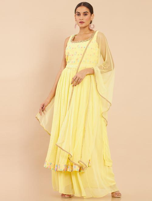 yellow kurta sharara dupatta set - 18931121 - Very Small Image - 1