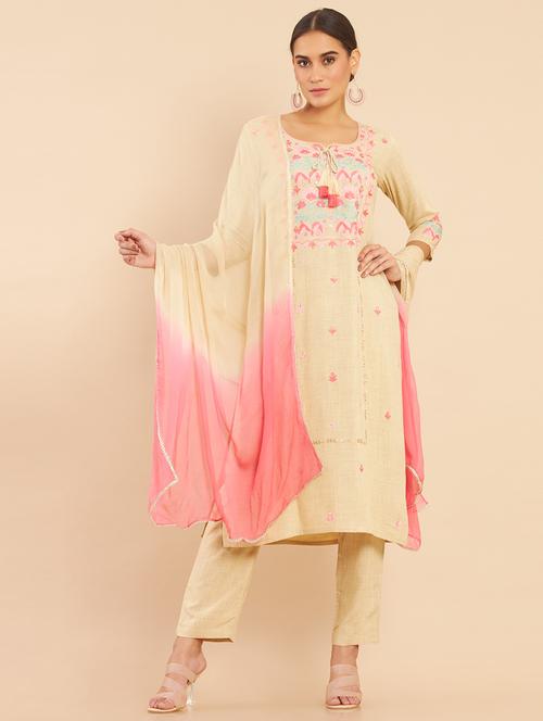 beige kurta salwar set - 18931151 - Very Small Image - 1