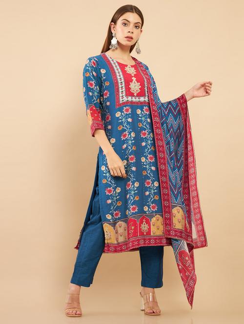 printed kurta pant dupatta set - 18931201 - Very Small Image - 1