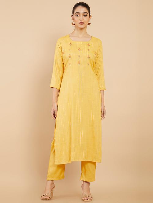 yellow printed palazzo suit set - 18931417 - Very Small Image - 1