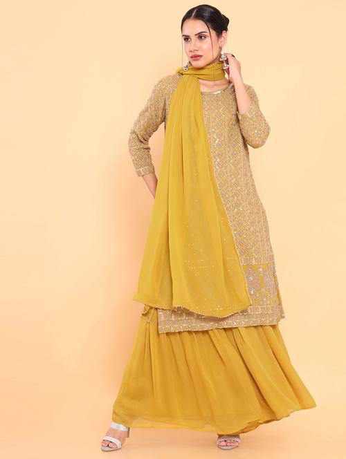 yellow embroidered suit set - 18931543 - Very Small Image - 1