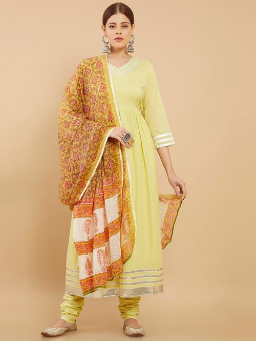 yellow solid anarkali suit set - 18931656 - Very Small Image - 1