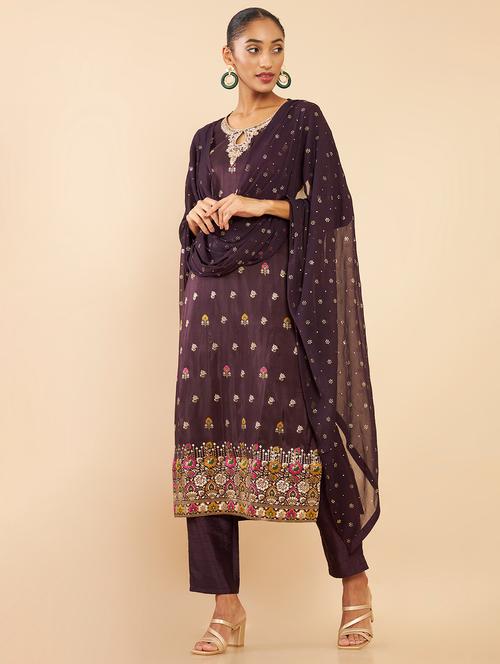 red foil print embellished suit set - 18931835 - Very Small Image - 1