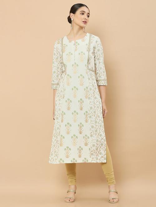 yellow coloured a-line embroidered kurta  - 18932375 - Very Small Image - 1