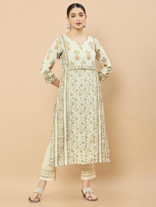 yellow coloured a-line printed kurta  - 18932377 - Very Small Image - 1