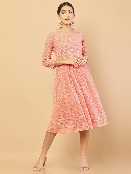 peach coloured jacquard a-line dress - 18932471 - Very Small Image - 1