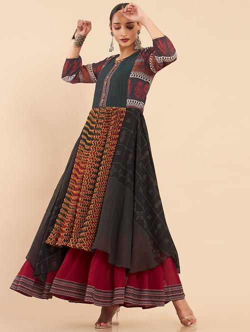 multi coloured printed a-line kurta - 18932472 - Very Small Image - 1