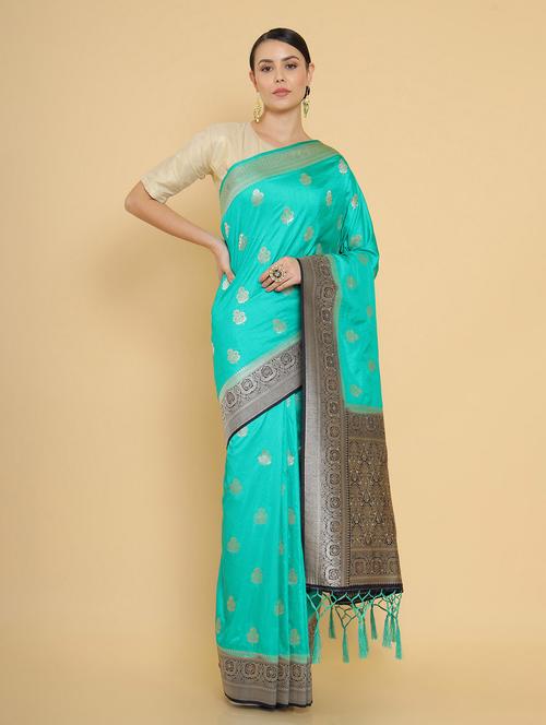 turquoise green jamdani saree with blouse - 18932727 - Very Small Image - 1